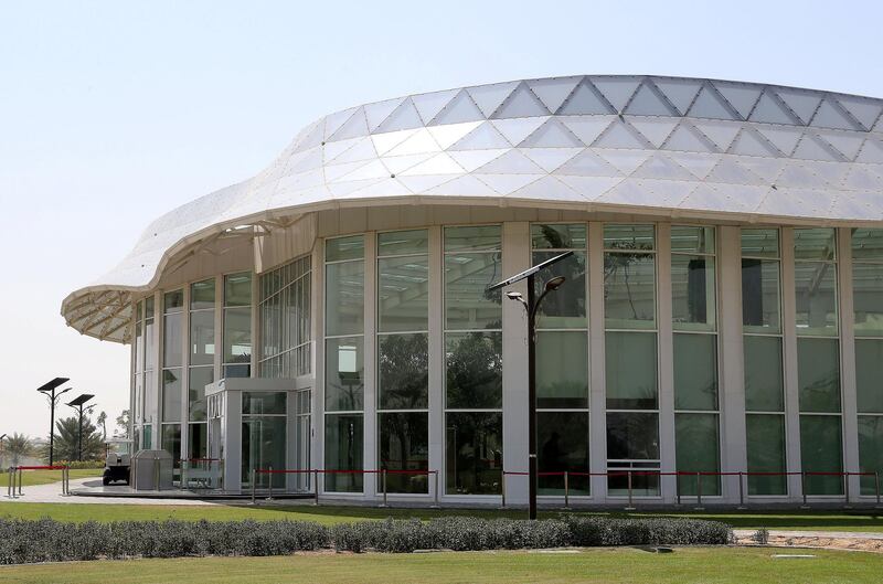 DUBAI ,  UNITED ARAB EMIRATES , AUGUST 26 – 2019 :- Outside view of the Glass House at the Quranic Park in Dubai. ( Pawan Singh / The National ) For Weekend Postcard. Story by Katy