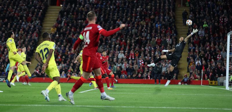 Villarreal's Pervis Estupinan scores Liverpool's first with an own goal after deflecting a cross from Henderson. Action Images