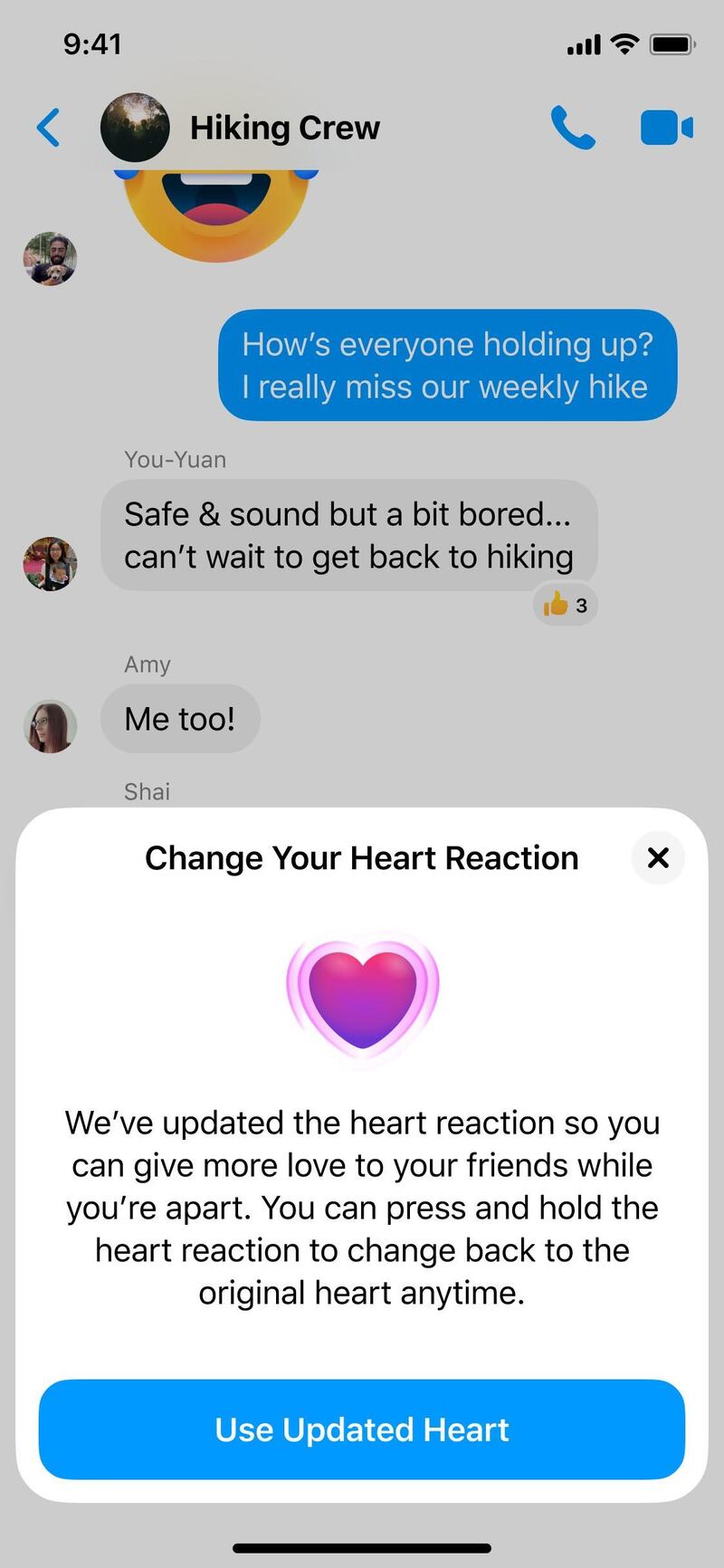 There's also an option to change a heart into a pulsating heart on Messenger. Courtesy Facebook