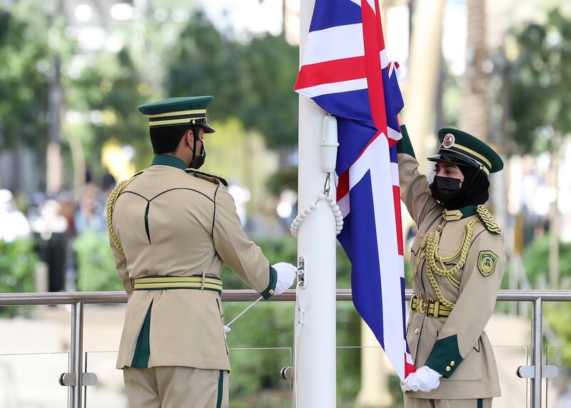 The flag-raising ceremony in Dubai.