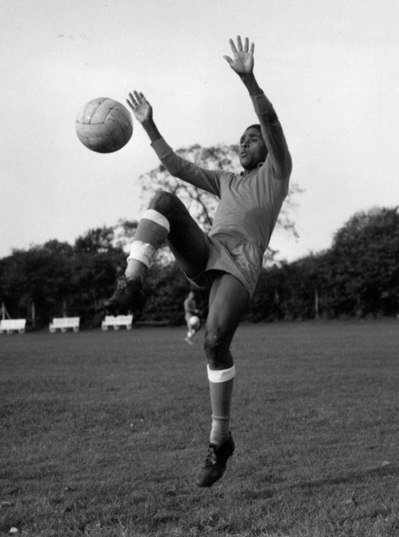 Eusebio in 1961, training for a Portugal match against England. He made 64 caps and scored 41 goals internationally. Keystone / Getty Images