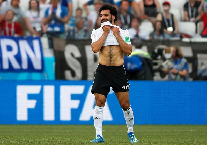 Mohamed Salah reacts during the Group A match between Saudi Arabia and Egypt in Volgograd. EPA