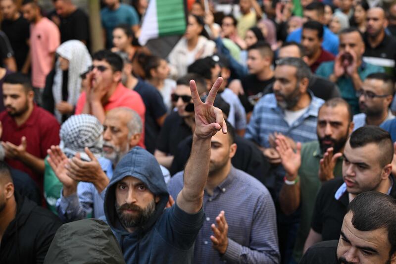A demonstration in Ramallah in the occupied West Bank on Wednesday after the Gaza hospital air strike by Israel, which denied responsibility. AFP