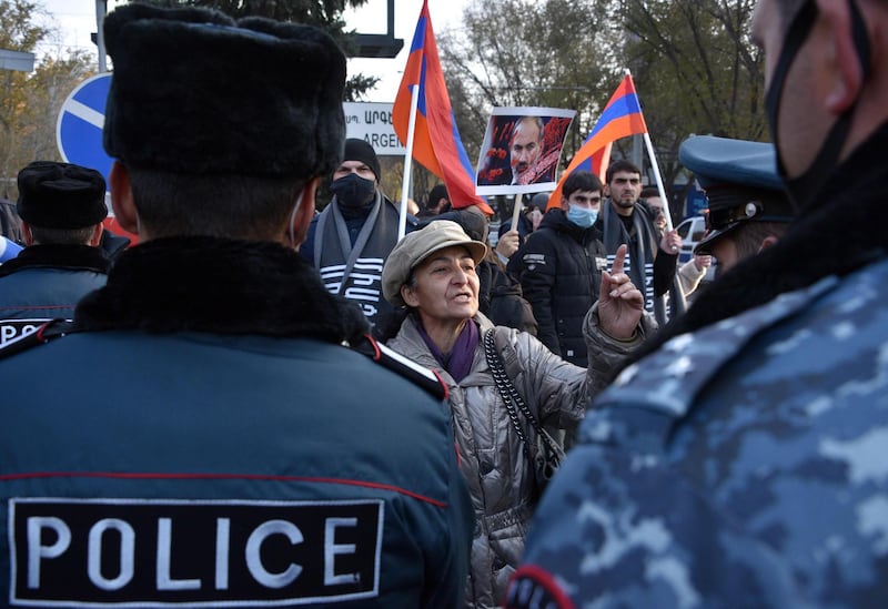 Protesters rally in the Armenian capital Yerevan on December 11, 2020 to demand the resignation of Prime Minister Nikol Pashinyan over a peace agreement with Azerbaijan that ended six weeks of war over the disputed region of Nagorno-Karabakh. AFP