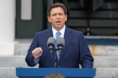Florida Governor Ron DeSantis speaks after being sworn in to begin his second term in Tallahassee, Florida. AP