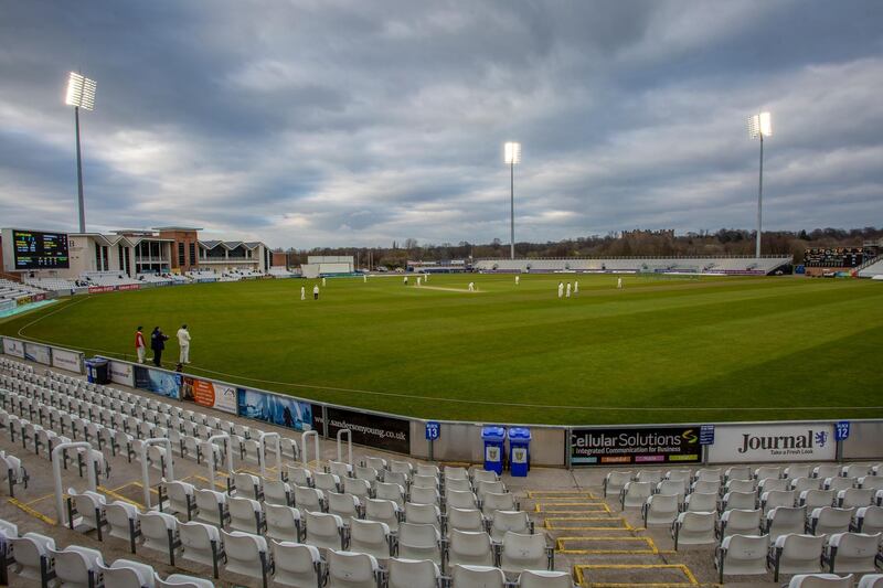 A general view of the ground with the floodlights on during the MCC University match between Durham County Cricket Club and Durham MCCU at Emirates Riverside, Chester le Street on Wednesday 27th March 2019. (Photo by Mark Fletcher/MI News/NurPhoto via Getty Images)