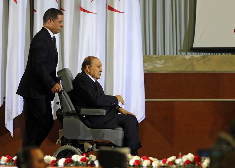 epa07359138 (FILE) - Algerian President Abdelaziz Bouteflika, re-elected for a fourth mandate, arrives for the oath of office in Algiers, Algeria, 28 April 2014 (reissued 10 February 2019). According to official media reports, Bouteflika on 19 February announced he will be running for a fifth term in presidential elections scheduled for 18 April 2019.  EPA/MOHAMED MESSARA *** Local Caption *** 51343324
