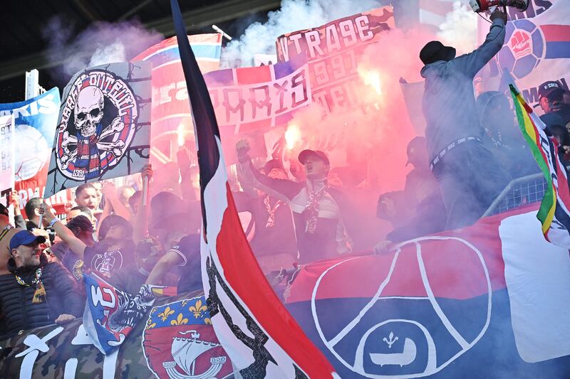 PSG supporters at Roazhon Park in Rennes. AFP