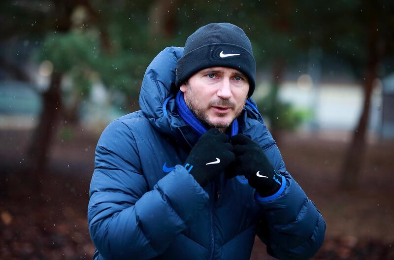 Chelsea manager Frank Lampard during a training session at Cobham Training Ground. PA