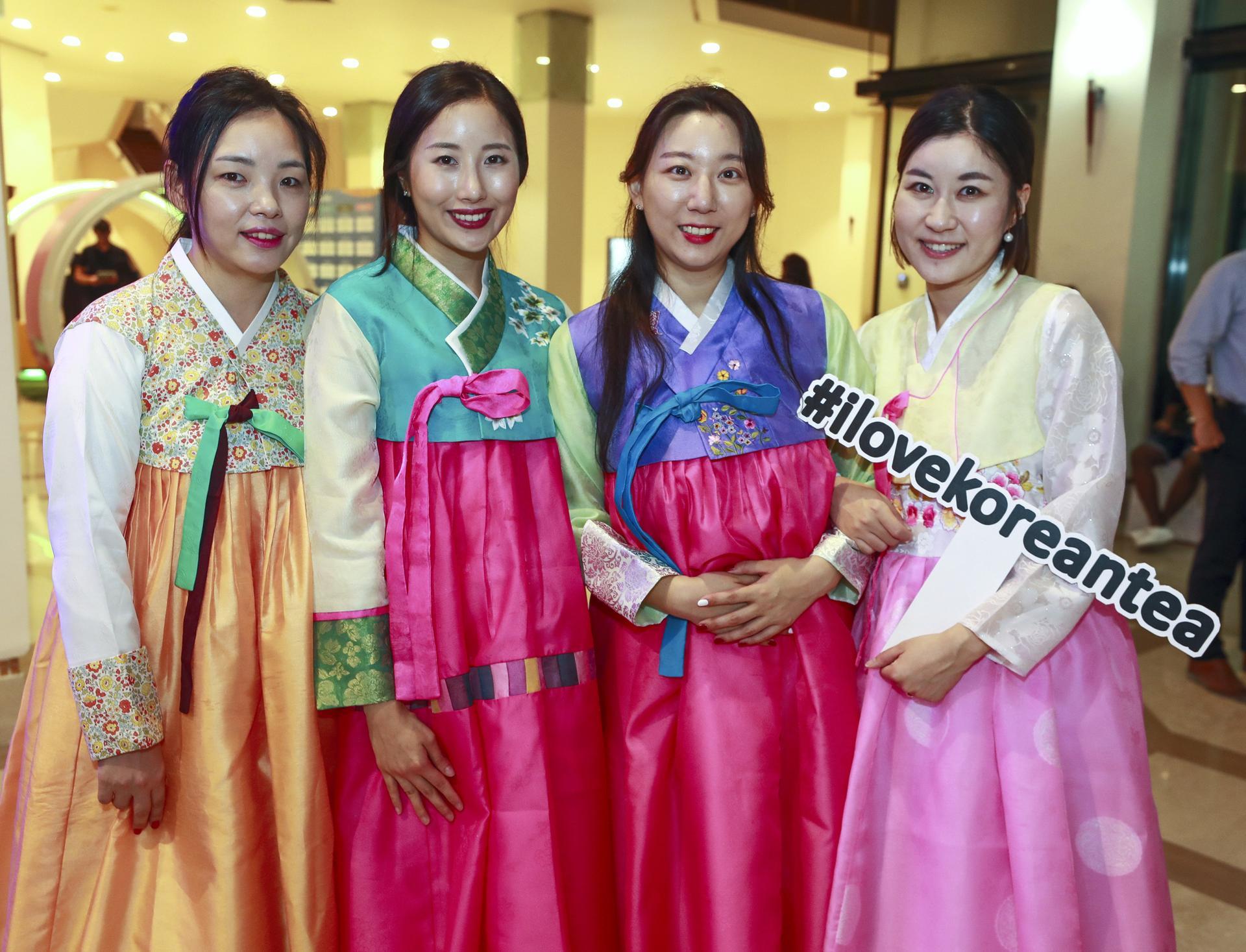 Abu Dhabi, U.A.E., October 17, 2018.  
First day of the Korea Festival and Remembrance of Zayed light show with different dance performances. (L-R)  Heesook Yang, Euna Cho, Juhee Woo and Hyemin Kang.
Victor Besa / The National
Section:  IF
Reporter:  Evelyn Lau