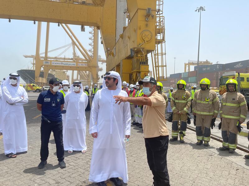 Sheikh Maktoum inspects scene following Jebel Ali Port Fire