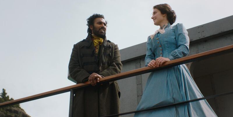 Opening scenes of The Luminaries feature Himesh Patel as Emery Staines and Eve Hewson as Anna Wetherell arriving in New Zealand in the 19th century. BBC / Starzplay 