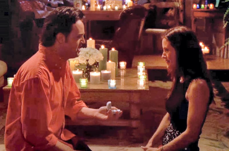 'The One With the Proposal, Part 2' (s6, e25): This is an emotional rollercoaster for anyone invested in Monica and Chandler’s relationship which, let’s face it, we all were. Will they, won’t they get engaged? Naturally, they ultimately do but not before Monica’s moustachioed ex, Richard, rears his handsome head, which ruins Chandler’s original proposal plans. In the end, it is our clean-freak heroine who goes down on one knee in a lilac apartment filled with candles, and there wasn’t a dry eye in the house. Courtesy Netflix