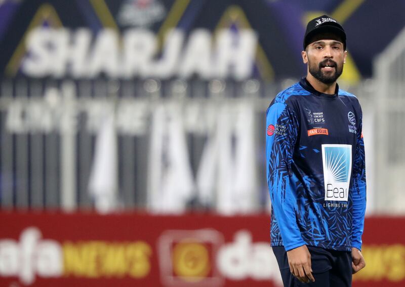 Mohammed Amir during a match for Interglobe Marine in the CBFS T20 league in Sharjah in January 2022. Chris Whiteoak / The National