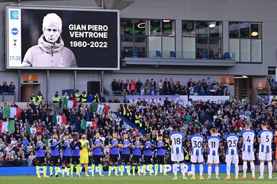 A minute's applause was held in memory of Tottenham Hotspur fitness coach Gian Piero Ventrone ahead of the match at Brighton. AFP