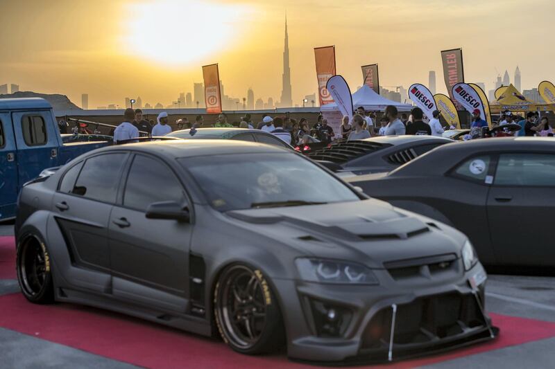 Dubai, United Arab Emirates - November 16, 2018: Visitors at the annual Gulf Car Festival. Friday the 16th of November 2018 at Festival City Mall, Dubai. Chris Whiteoak / The National