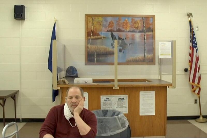Former movie producer Harvey Weinstein attends a remote court hearing from the Wende Correctional Facility, east of Buffalo, New York, U.S. June 15, 2021 in a still image from video. New York State Unified Court System/Handout via REUTERS.   THIS IMAGE HAS BEEN SUPPLIED BY A THIRD PARTY.