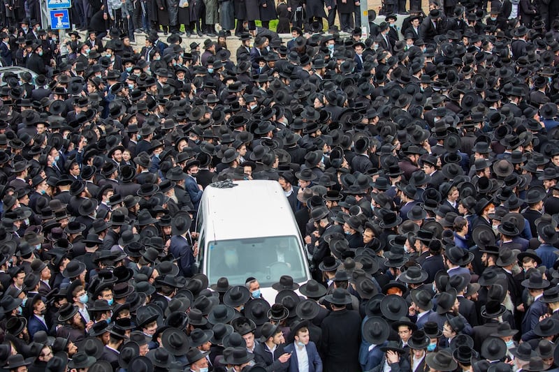 Thousands of ultra-Orthodox Jews participate in the funeral for prominent Rabbi Meshulam Dovid Soloveitchik in Jerusalem. AP