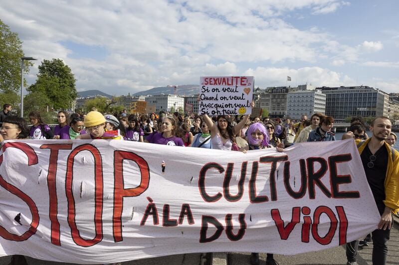 Women march to protest against sexual harassment in Geneva, Switzerland, calling for an end to rape culture, including shaming and victim-blaming. EPA