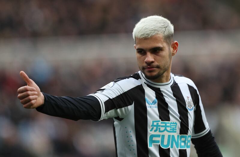 Newcastle midfielder Bruno Guimaraes headed against the bar in the first half. Reuters