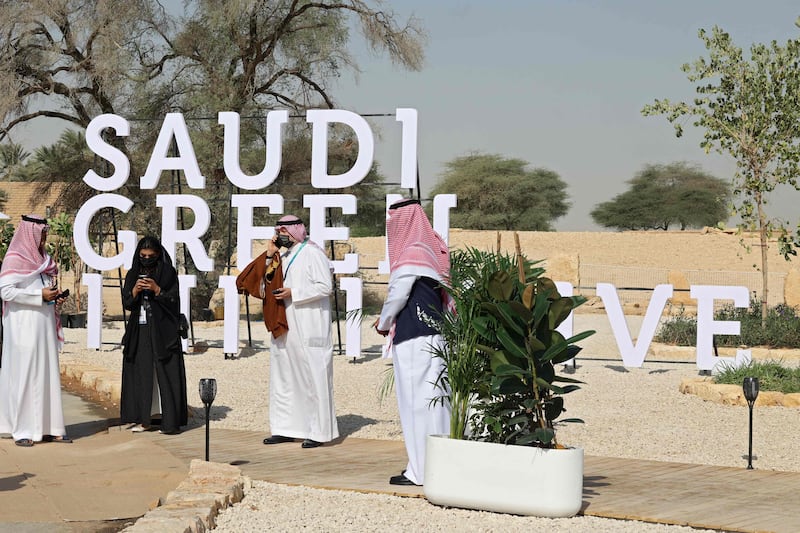 Delegates take part in the opening ceremony of the Saudi Green Initiative forum in Riyadh. AFP