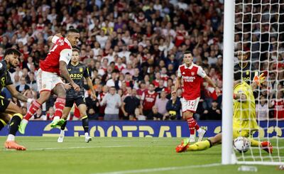 Gabriel Jesus puts Arsenal in front against Aston Villa at the Emirates Stadium. EPA