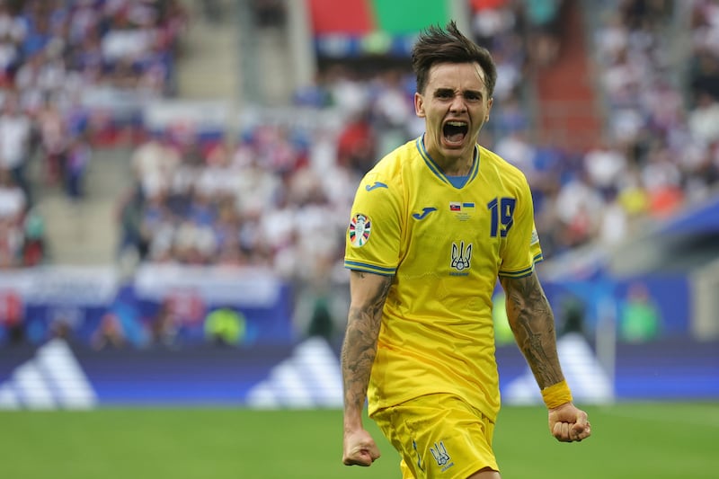 Mykola Shaparenko scored the opener for Ukraine against Slovakia in their Group E match in Duesseldorf on Friday. AP