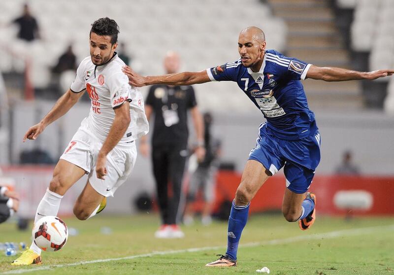 The UAE striker Ali Mabkhout, left, is expected to return tonight for Al Jazira against Baniyas. Abdullateef Al Marzouqi / Al Ittihad