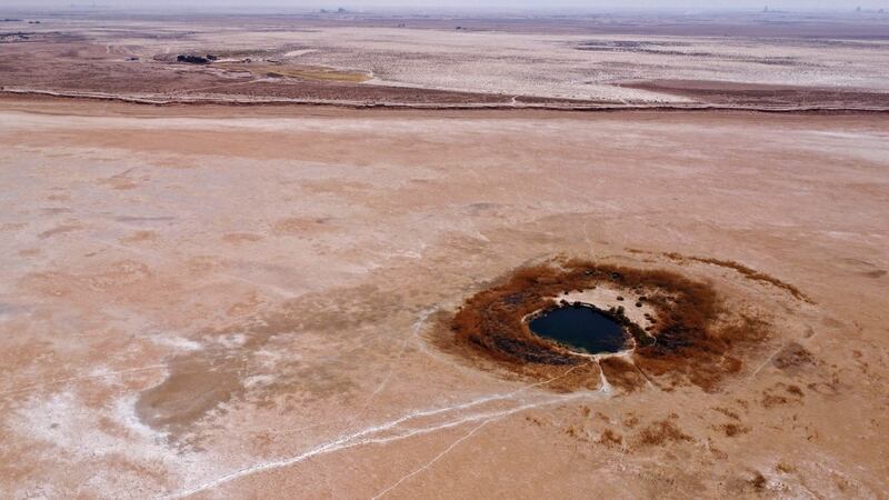 A remaining pond at the dried-up Sawa Lake on the edge of Iraq’s western desert. AFP