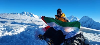 A young Emirati mother, Warrant Officer Halima Al Naqbi from the UAE Presidential Guard scaled Mera Peak, the first Emirati woman and mother to do so, October 15. Photo courtesy: UAE Ministry of Defence