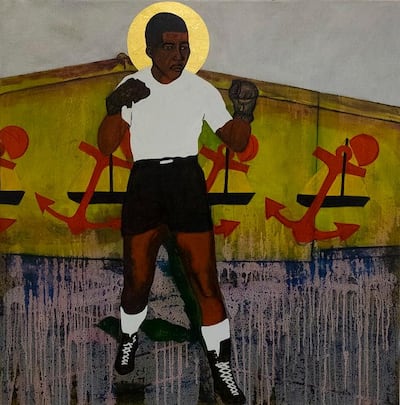 'Saint Madiba' (2019) by British-Ghanaian artist Godfried Donkor, on sale at Gallery 1957's presentation at the 1-54 African art fair in London. Gallery 1957 sold out its entire booth in 2021. Photo: 1-54