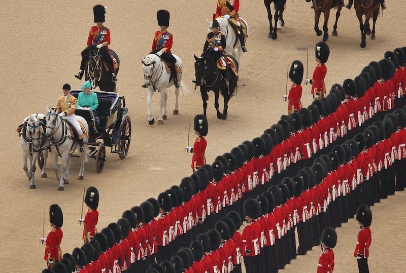 Queen Elizabeth inspects the ceremonial guard in 2008