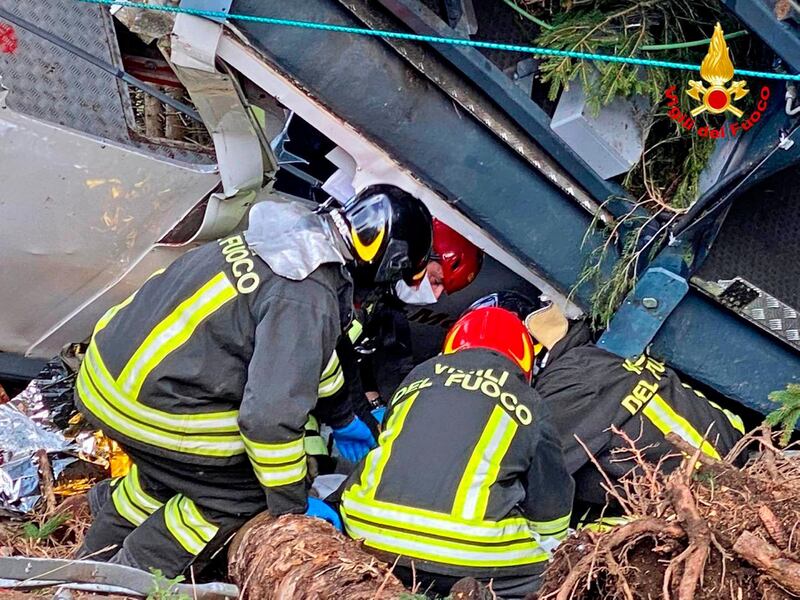 A cable car taking visitors to a mountaintop vantage point of some of northern Italy's most picturesque lakes plummeted to the ground on Sunday. AP