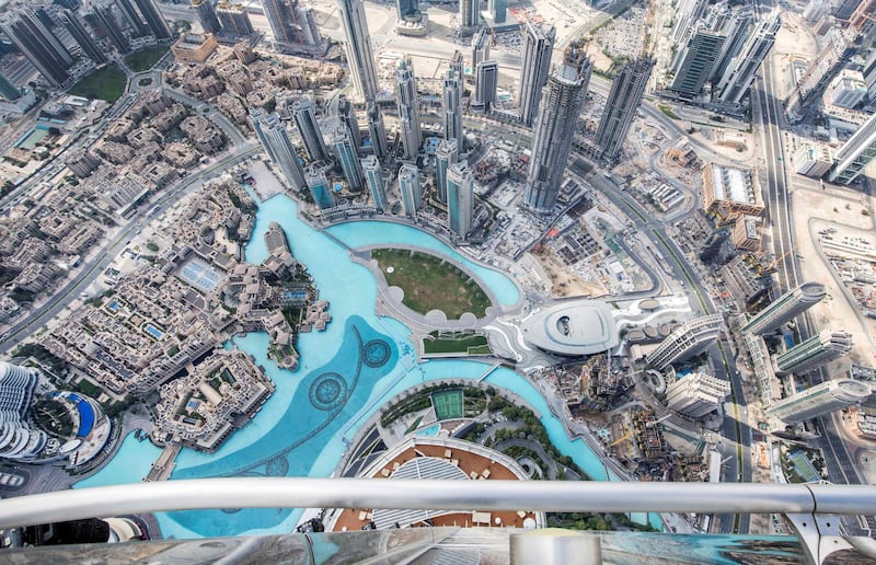 DUBAI, UNITED ARAB EMIRATES - A view from the open deck from 152 floor of The Lounge at the unveiling of The Lounge at Burj Khalifa.  Leslie Pableo for The National