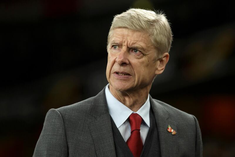 FILe - In this file photo dated Thursday, Nov. 2, 2017, Arsenal's manager Arsene Wenger arrives for the Group H Europa League soccer match between Arsenal and Red Star Belgrade at the Emirates stadium in London, Britain. The English Football Association on Friday Jan. 5, 2018, has banned Arsene Wenger from the touchline for three games after the Arsenal manager accepted he was abusive when questioning the integrity of a referee, after the 1:1 game against West Bromwich Albion on Sunday. (AP Photo/Tim Ireland, FILE)