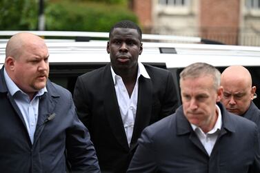West Ham's French defender Kurt Zouma arrives at the Thames Magistrates' Court, in London, on June 1, 2022 to attend his sentencing for kicking and slapping his cat in a video posted on the social network Snapchat.  (Photo by Daniel LEAL  /  AFP)