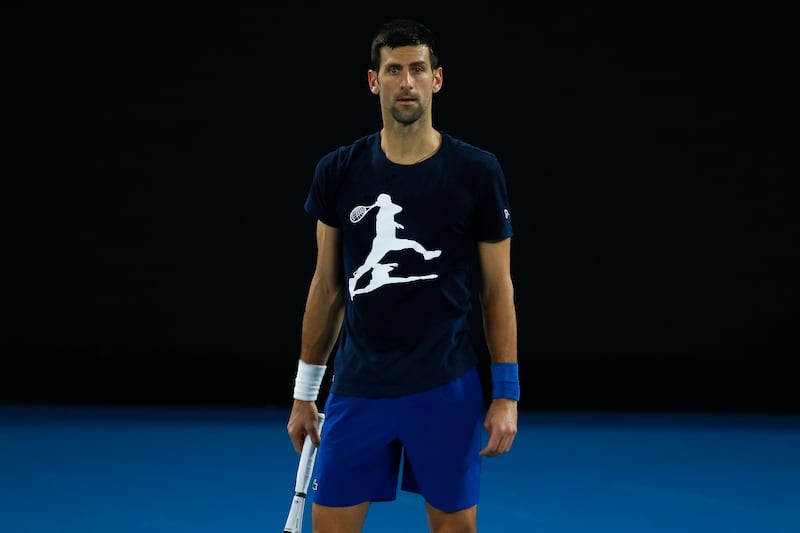 Novak Djokovic looks on during a practice session ahead of the 2022 Australian Open at Melbourne Park. Getty Images