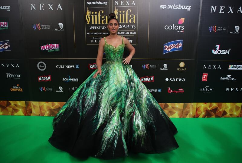 Michael Cinco crafted a handprinted green ballgown for actress Nargis Fakhri. EPA