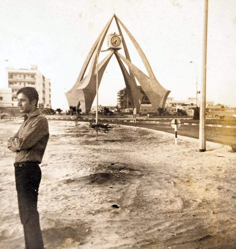 Dubai, United Arab Emirates - May 20, 2019: Copy picture. Rafiq Kasim in Deira clock tower in 1973. An Instagram account tells the stories and photos of South Asians in Gulf, and Khaleejis in South Asia. Monday the 20th of May 2019. Dubai. Chris Whiteoak / The National