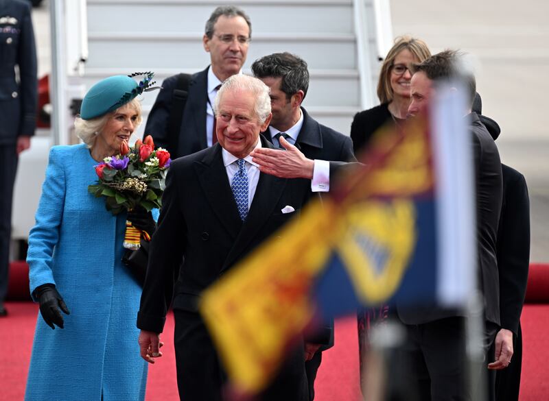 King Charles and Camilla arrive at Berlin Airport. EPA