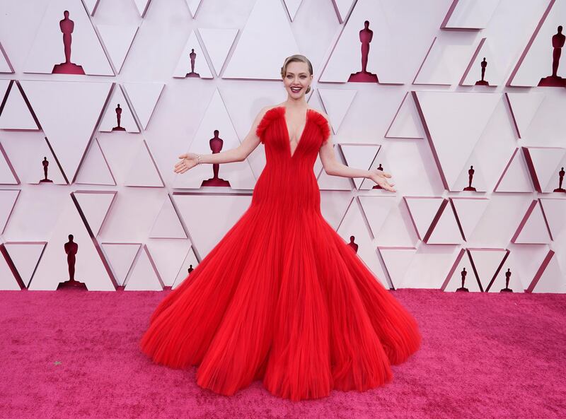 Amanda Seyfried, in Armani, arrives for the 93rd annual Academy Awards ceremony at Union Station in Los Angeles, California, on, 25 April 25, 2021. EPA