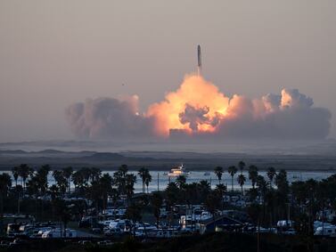 -- AFP PICTURES OF THE YEAR 2023 --

SpaceX's Starship rocket launches from Starbase during its second test flight in Boca Chica, Texas, on November 18, 2023. - SpaceX on November 18, 2023, carried out the second test launch of Starship, the largest rocket ever built that Elon Musk hopes will one day colonize Mars, while NASA awaits a modified version to land humans on the Moon. It comes after a first attempt to fly the spaceship in its fully-stacked configuration back in April ended in a spectacular explosion over the Gulf of Mexico. (Photo by TIMOTHY A. CLARY / AFP) / NO USE AFTER JANUARY 31, 2024 23:00:00 GMT - AFP PICTURES OF THE YEAR 2023
 - AFP PICTURES OF THE YEAR 2023