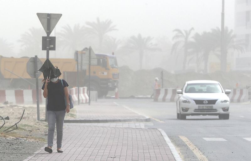 DUBAI, UNITED ARAB EMIRATES , Feb 26  – 2020 :- Sandstorm in Dubai Investment Park area in Dubai. (Pawan Singh / The National) For News/Online/Instagram.  