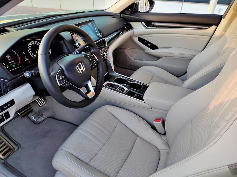 The cabin features perforated leather, piano-black and faux carbon-fibre trim; an eight-inch infotainment touchscreen; voice-activated navigation system; and 12-way power-adjustable driver’s seat. Gautam Sharma