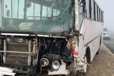 Police provided this image of the aftermath of one accident, which showed extensive damage to an old labour transport. Courtesy: Abu Dhabi