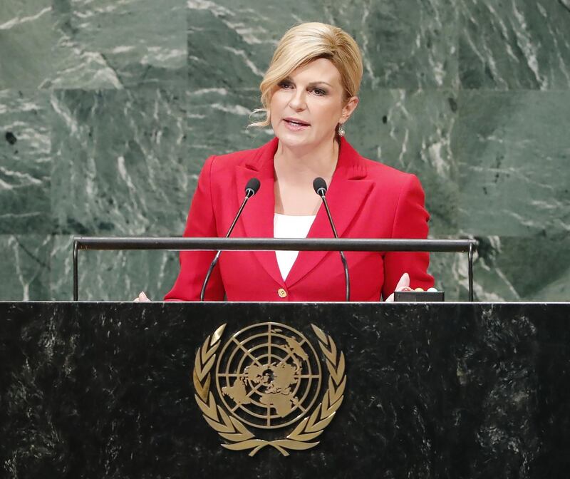 Croatian President Kolinda Grabar-Kitarovic speaks during the General Debate of the General Assembly of the United Nations at United Nations Headquarters.  EPA