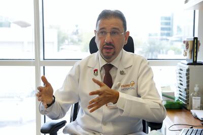 DUBAI, UNITED ARAB EMIRATES , September 16 – 2020 :- Dr. Adel Mohamed Yasin Alsisi, Consultant Critical Care speaking about the Flu vaccine at the Prime Hospital in Dubai.  (Pawan Singh / The National) For News/Online. Story by Nick Webster