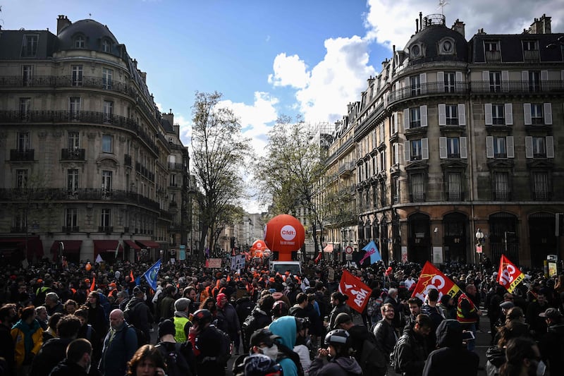 Protesters gather on Place de la Bastille during a demonstration. AFP