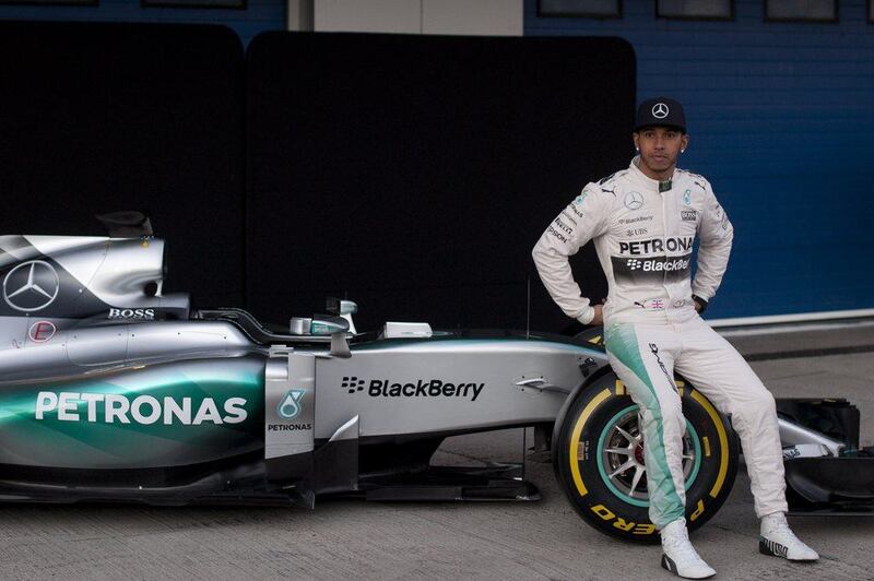 Lewis Hamilton poses during the unveiling of the new Mercedes F1 car during the Formula One test days in Jerez on February 1. Jorge Guerreo / AFP 