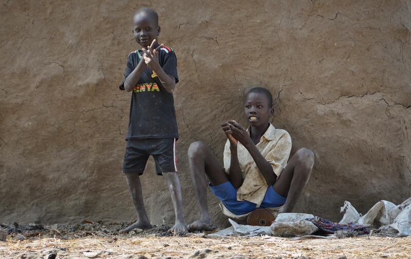 Children play outside the only primary school in Jiech town, South Sudan. Sam Mednick / AP Photo